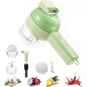 4 In 1 Handheld Electric Vegetable Cutter Set Mini Wireless Garlic Mud Masher Chopper Chili Crusher Auxiliary Mixer