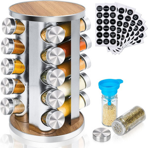 Revolving Seasoning Organizer Wood Spice Rack Spice Tower Stand Storage Organizer for Kitchen