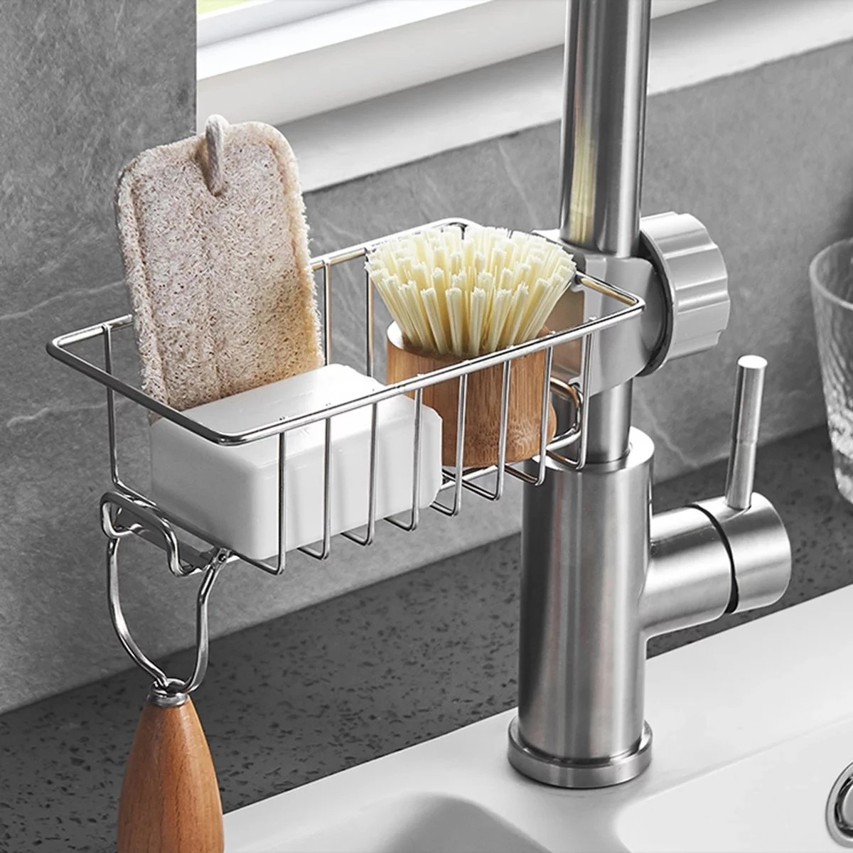 Sink Drain Rack Sponge Storage Faucet Holder Soap Drainer Towel Rack Shelf Organizer Kitchen Accessories Kitchen Stainless Steel