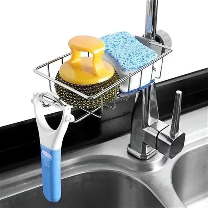 Sink Drain Rack Sponge Storage Faucet Holder Soap Drainer Towel Rack Shelf Organizer Kitchen Accessories Kitchen Stainless Steel