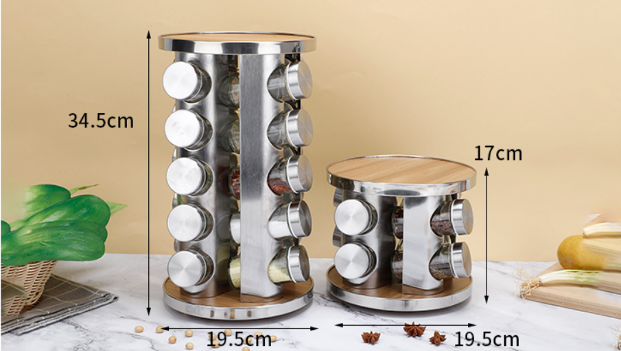 Revolving Seasoning Organizer Wood Spice Rack Spice Tower Stand Storage Organizer for Kitchen