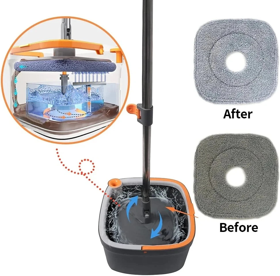 360 Rotating Square Automatic Mop with Bucket Floor Cleaning Mop Separation Dirty Clean Water Self Wringing