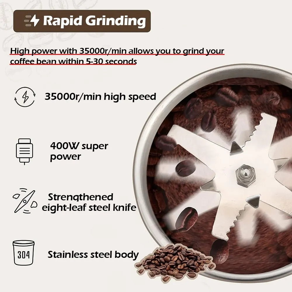 High Power Electric Coffee Grinders Kitchen Cereal Nuts Beans Spices Grains Grinder Machine Multifunctional Home Coffee Grinder