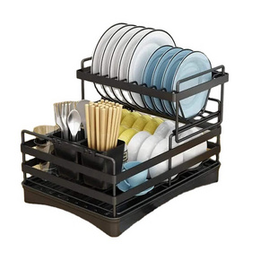 2 Tier Dish Rack Kitchen shelving Tableware Drain bowl  iron art  rack storage Dish Drainer Rack