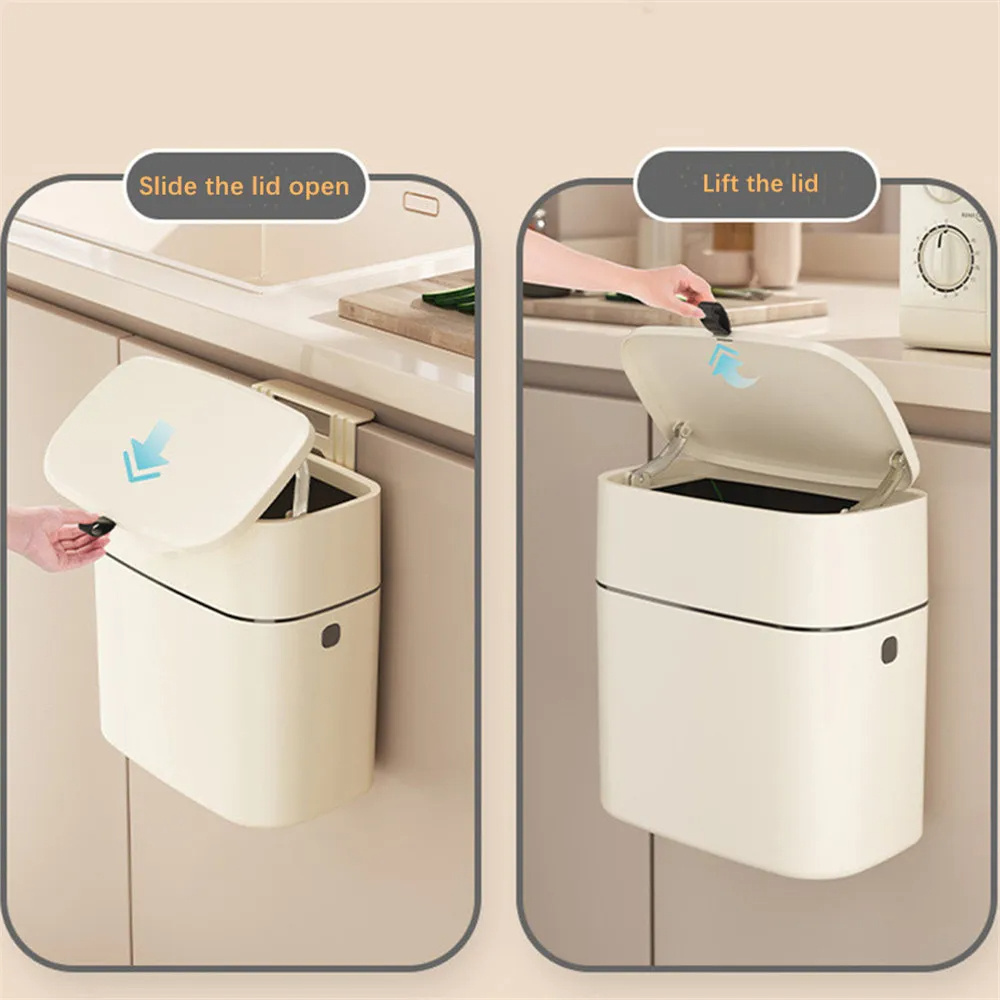 Bathroom Trash Can For Cabinet Door Wall Mounted Hanging Trash Bin With Lid Kitchen Garbage Can Counter Bins Under Sink Waste