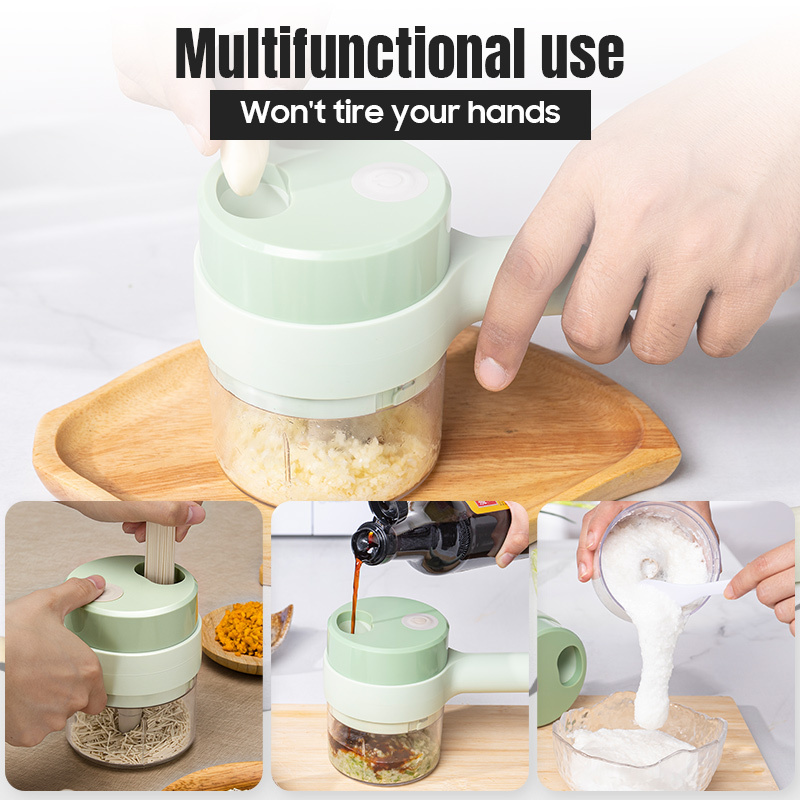 4 in 1 Mini Wireless Garlic Mud Masher Chopper Chili Vegetable Chopper Slicer Handheld Electric Vegetable Cutter