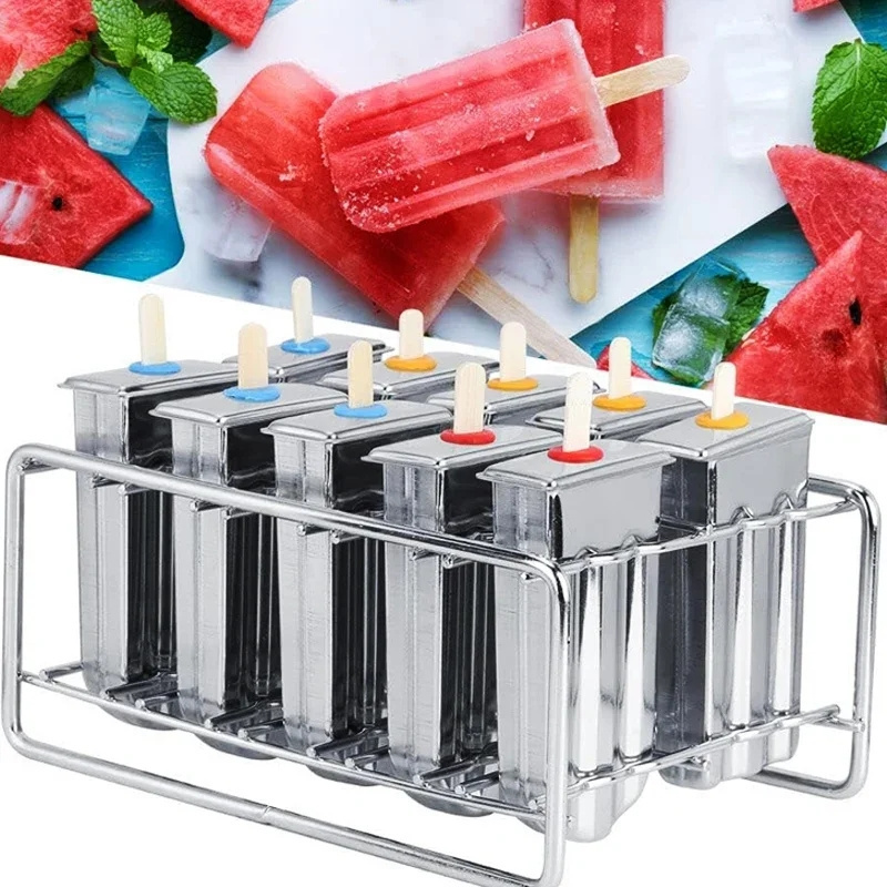 Ice Lolly Mold Stainless Steel Popsicle Mold Rack Frozen Lolly Popsicle Ice Pop Maker DIY Ice Cream Mold with Popsicle Holder