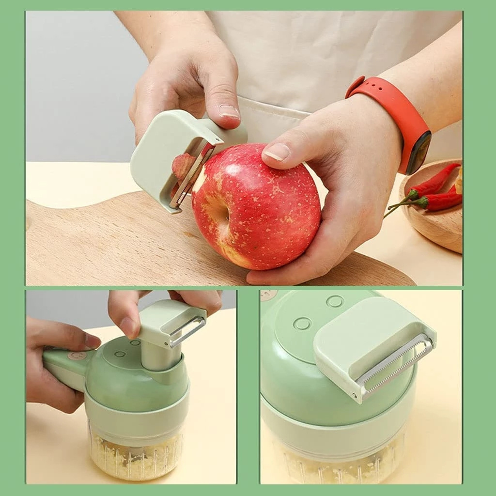 4 In 1 Handheld Electric Vegetable Cutter Set Mini Wireless Garlic Mud Masher Chopper Chili Crusher Auxiliary Mixer