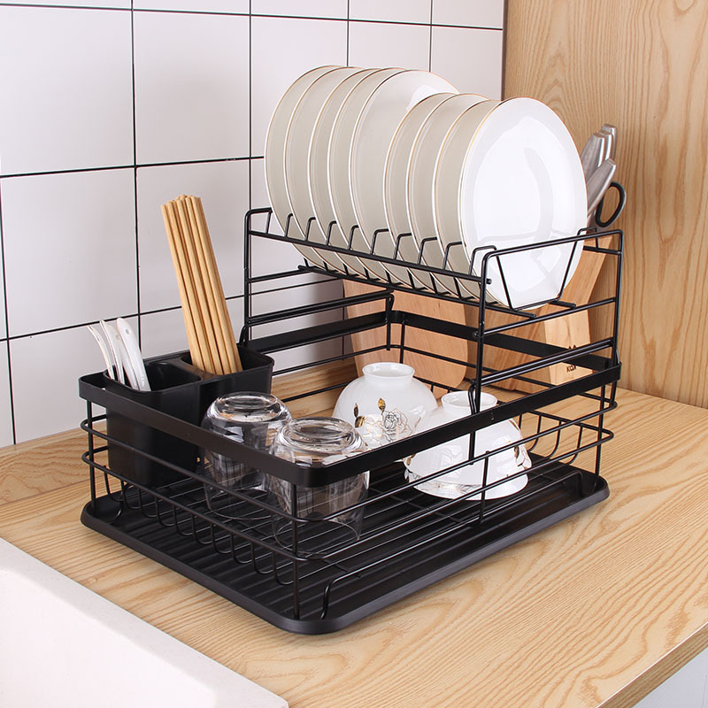 2 Tier Dish Rack Kitchen shelving Tableware Drain bowl  iron art  rack storage Dish Drainer Rack