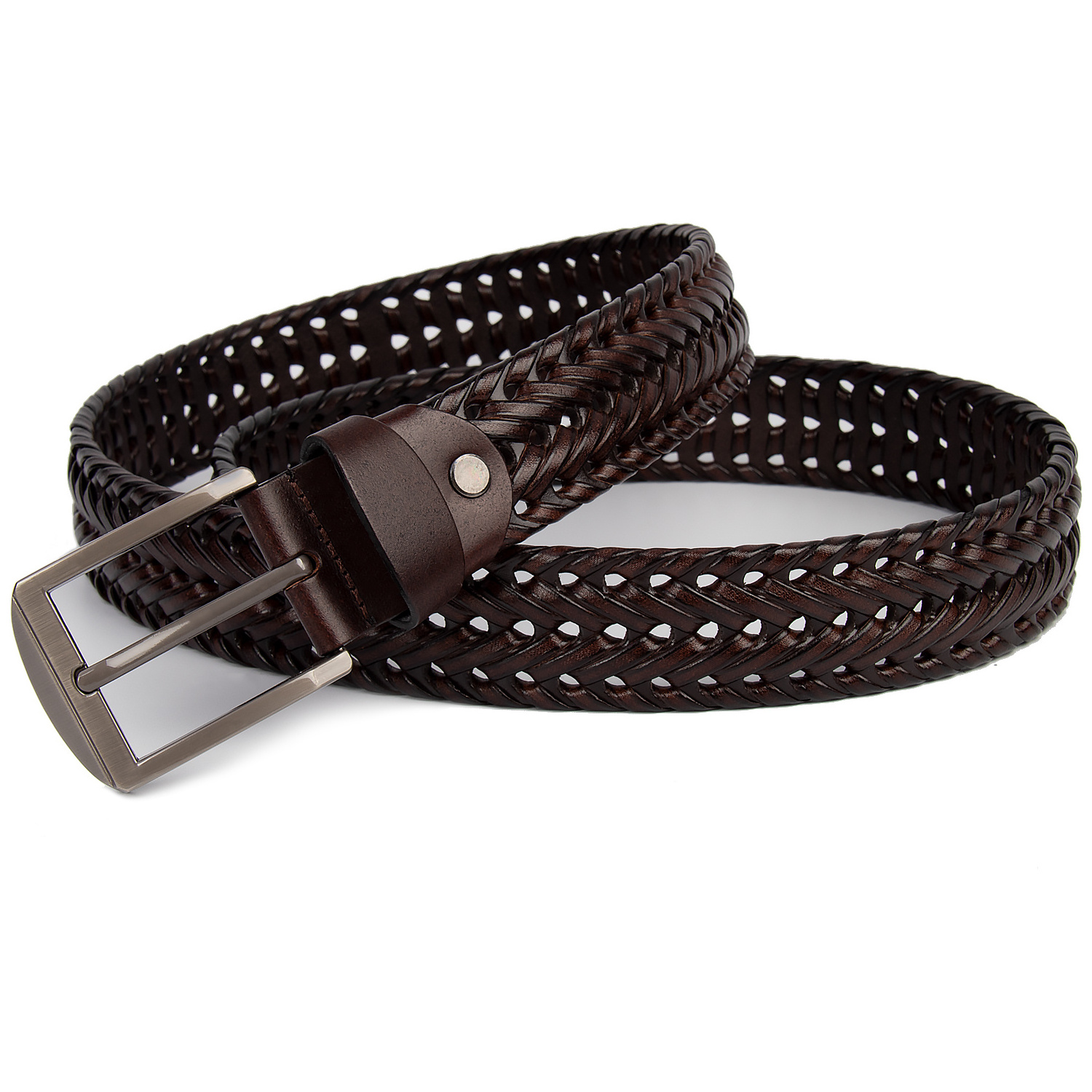 Wholesale Men Genuine Leather Designer Fabric Belt Gold 40mm Pin Buckle Leather Men Weaved Belt