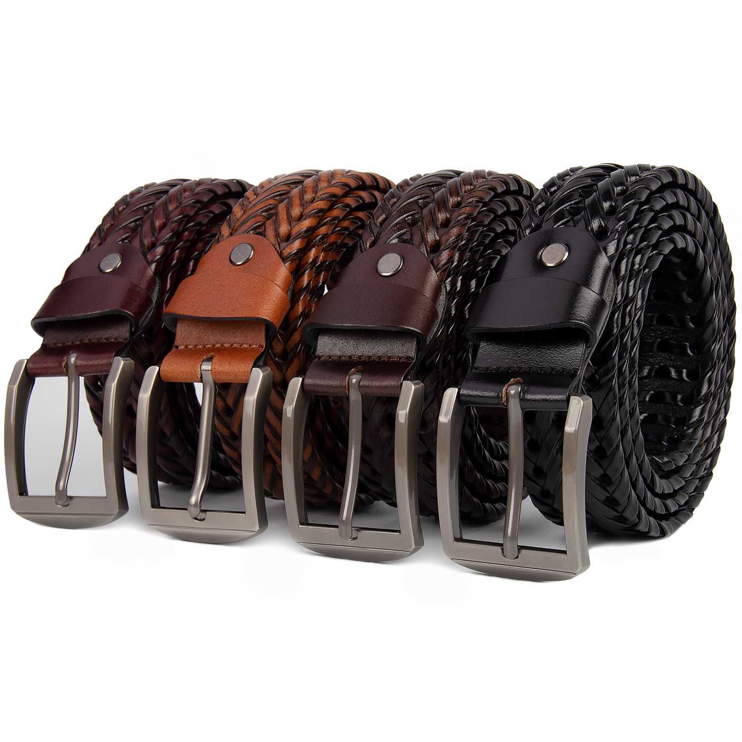 Wholesale Men Genuine Leather Designer Fabric Belt Gold 40mm Pin Buckle Leather Men Weaved Belt