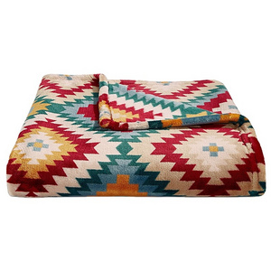 Warm and Softer Blanket Print Fleece Flannel Micro Plush 100% Polyester Adults Plain Knitted Raschel Blanket Geometric 400gsm