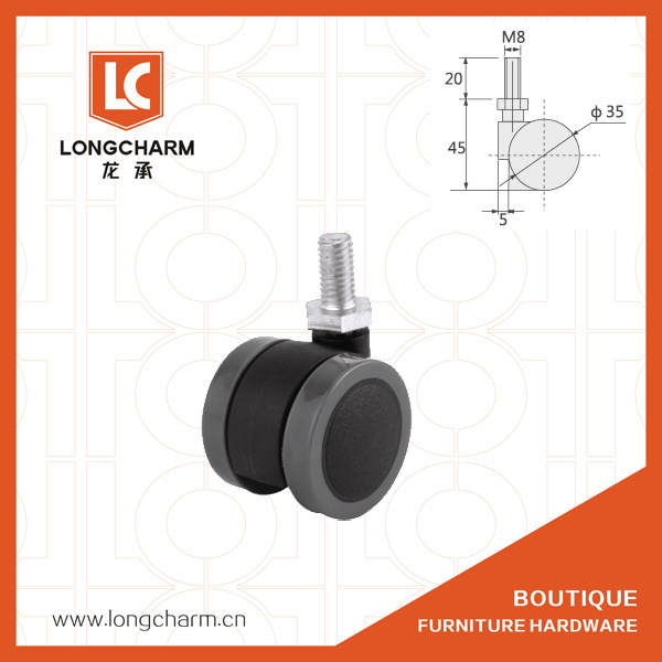 PA+PVC black gray small chair caster 35mm furniture casters wheels with thread from Guangzhou Hardware