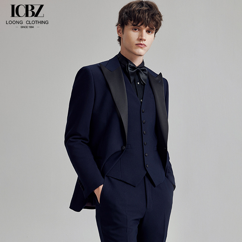 High-end tuxedo groom's suit men's wedding dress men's formal navy blue suit two-piece suit