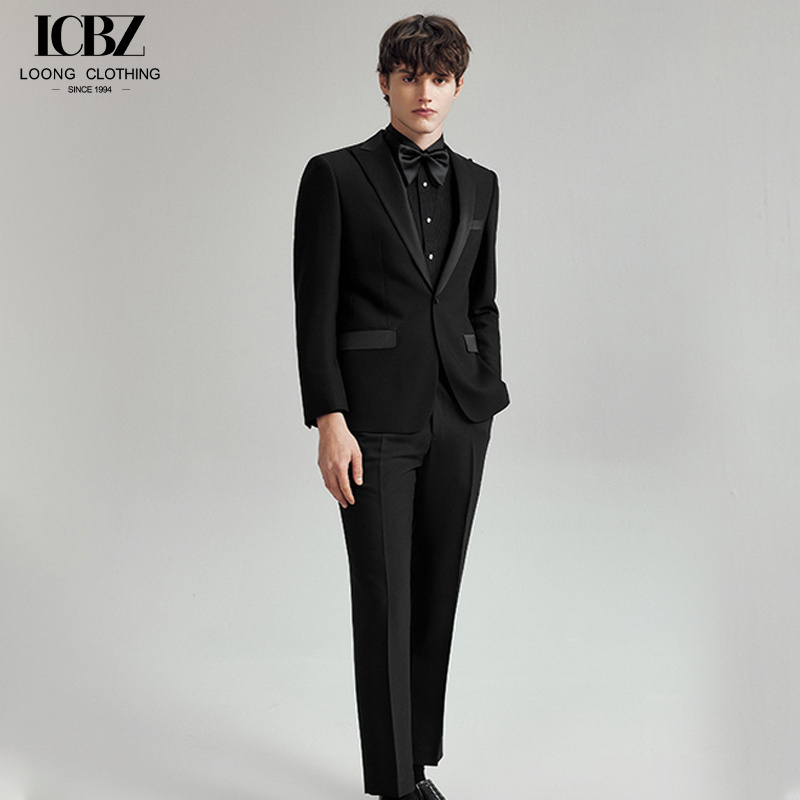 High-end tuxedo groom's suit men's wedding dress men's formal navy blue suit two-piece suit