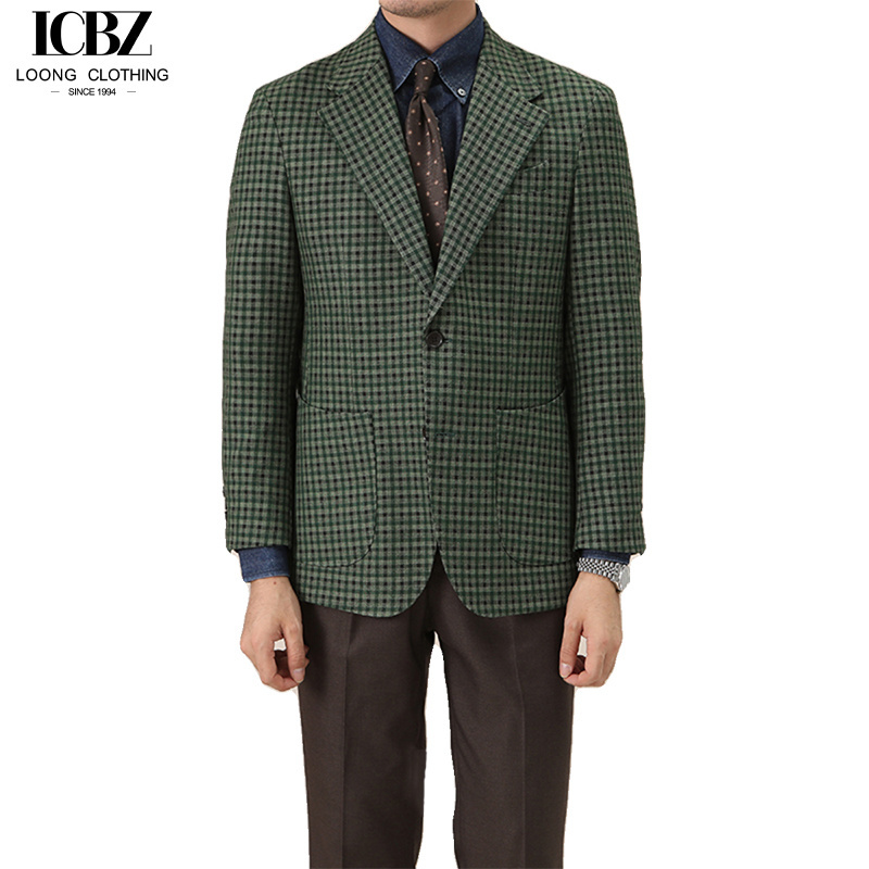 Italian green plaid suit for men fashionable business commuting slim fit no ironing retro single breasted suit