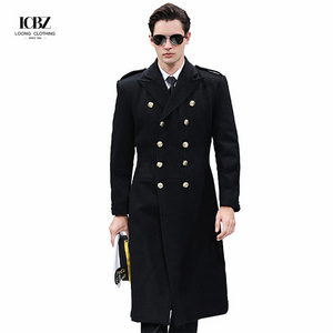 Aviation captain black woolen woolen coat men's thickened property security work uniform