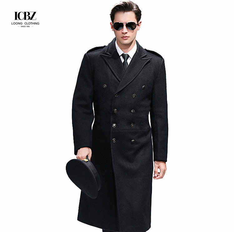 Aviation captain black woolen woolen coat men's thickened property security work uniform