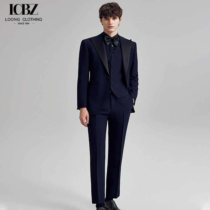 High-end tuxedo groom's suit men's wedding dress men's formal navy blue suit two-piece suit