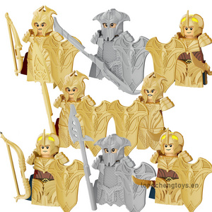 Medieval Knight Elven Warrior Guard Archer Sword Shields Bow Legion Soldiers Figure Building Blocks For Children Toys KT1050