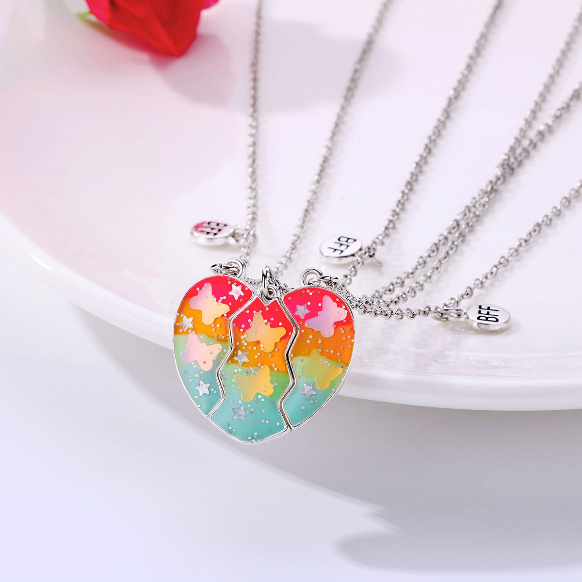 LC202403292 wholesale fashion children's best friends  heart kid girl children necklaces for 3