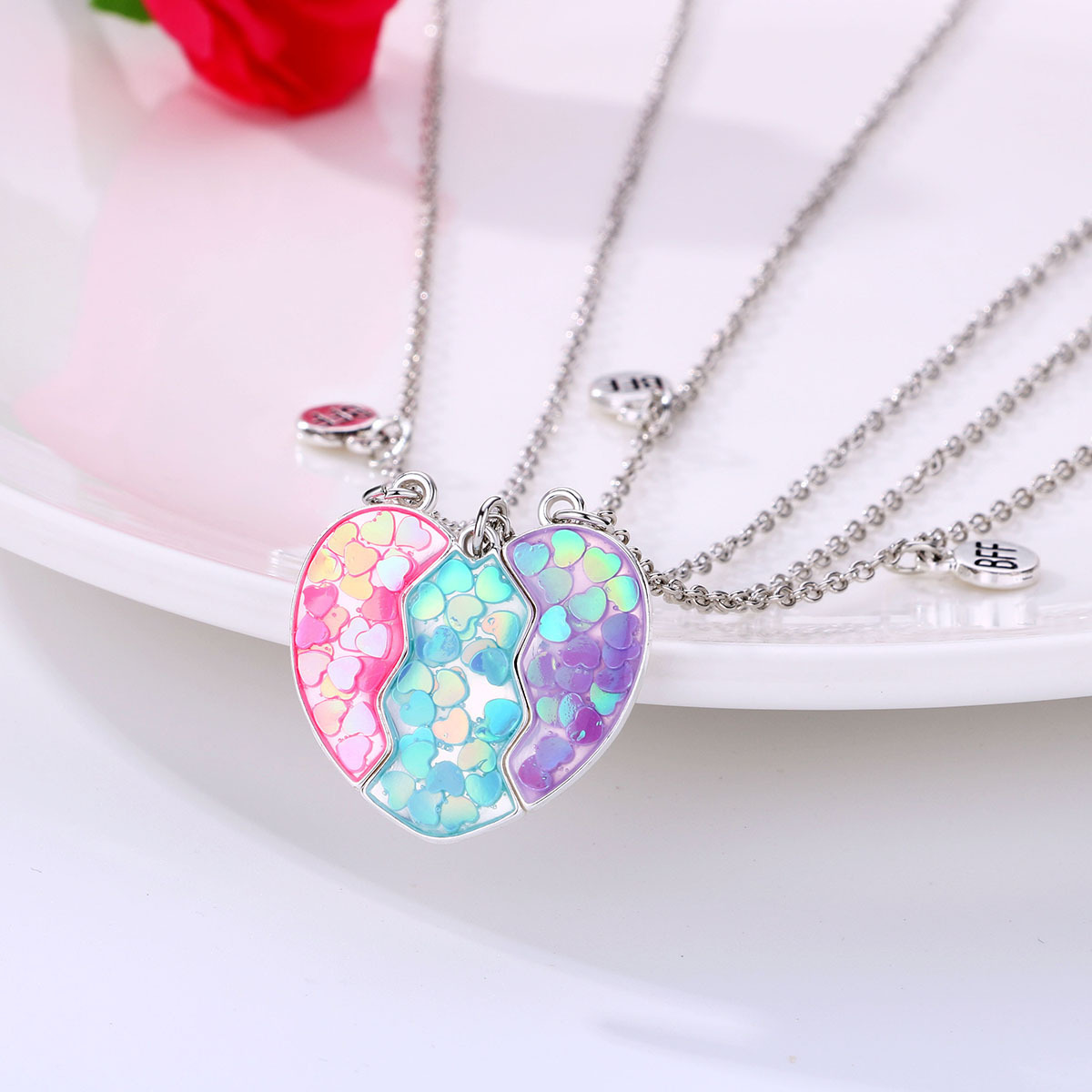 LC202403292 wholesale fashion children's best friends  heart kid girl children necklaces for 3