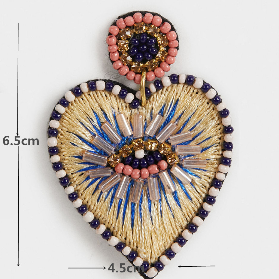 KDB1278 new arrival fashion beaded embroider heart earrings