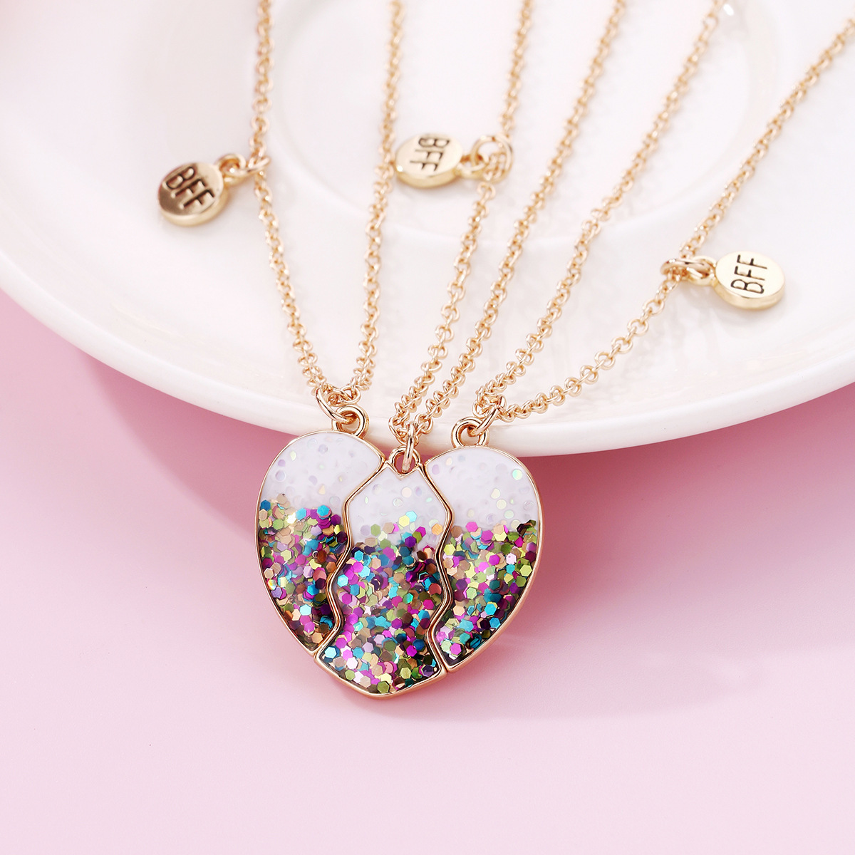 LC202403292 wholesale fashion children's best friends  heart kid girl children necklaces for 3