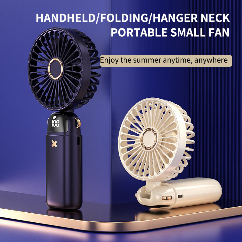 Customizable logo high-speed 5-speed display LED portable outdoor air conditioning fan neck hanging handheld fan