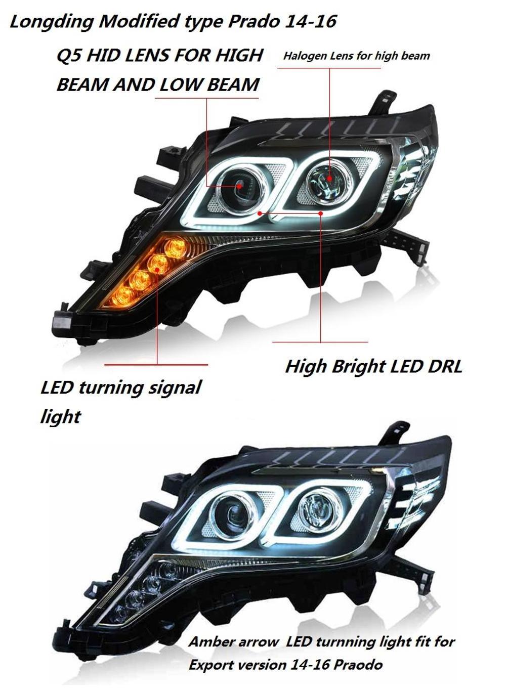 Longding Auto lamp for 2014-2016 Toyota Prado high quality modified HID Xenon head lights with LED DRL Hella 5 Lens