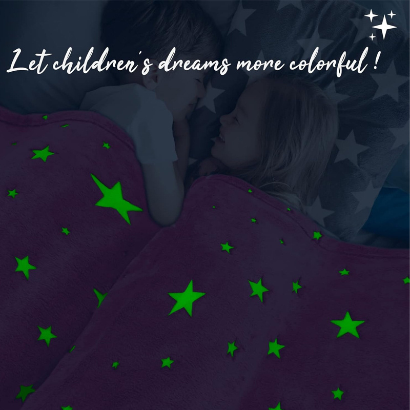 Custom Kids Adult Star Moon Mantas Coral Luminous Fluorescent flannel Fleece Magic Glow In The Dark Blanket