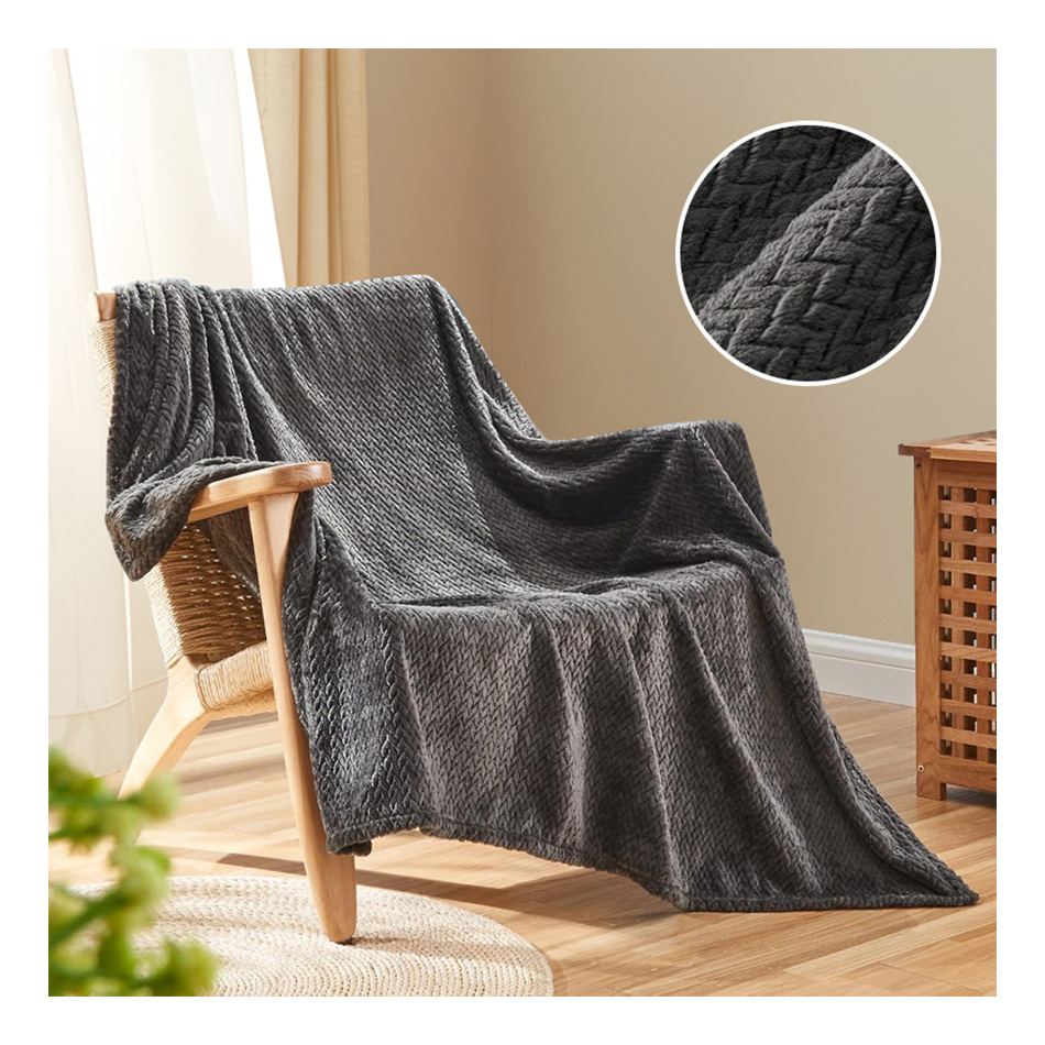 Private Label Personality Checked Printing OEKO-TEX Home Sofa Flannel Fleece Leaves Pattern Bed Blanket