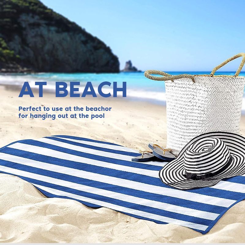 Custom Premium Quality 100% Cotton Terry Striped Oversized Quick Dry Luxury Printed Swimming Bath Beach Towel