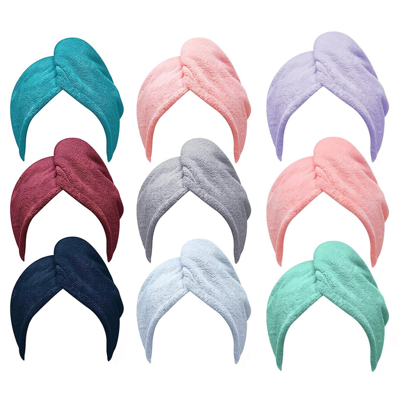 Wholesale Factory Solid Custom Quick Drying Absorbent Microfibre Head Towel Hair Wraps For Women Bathing