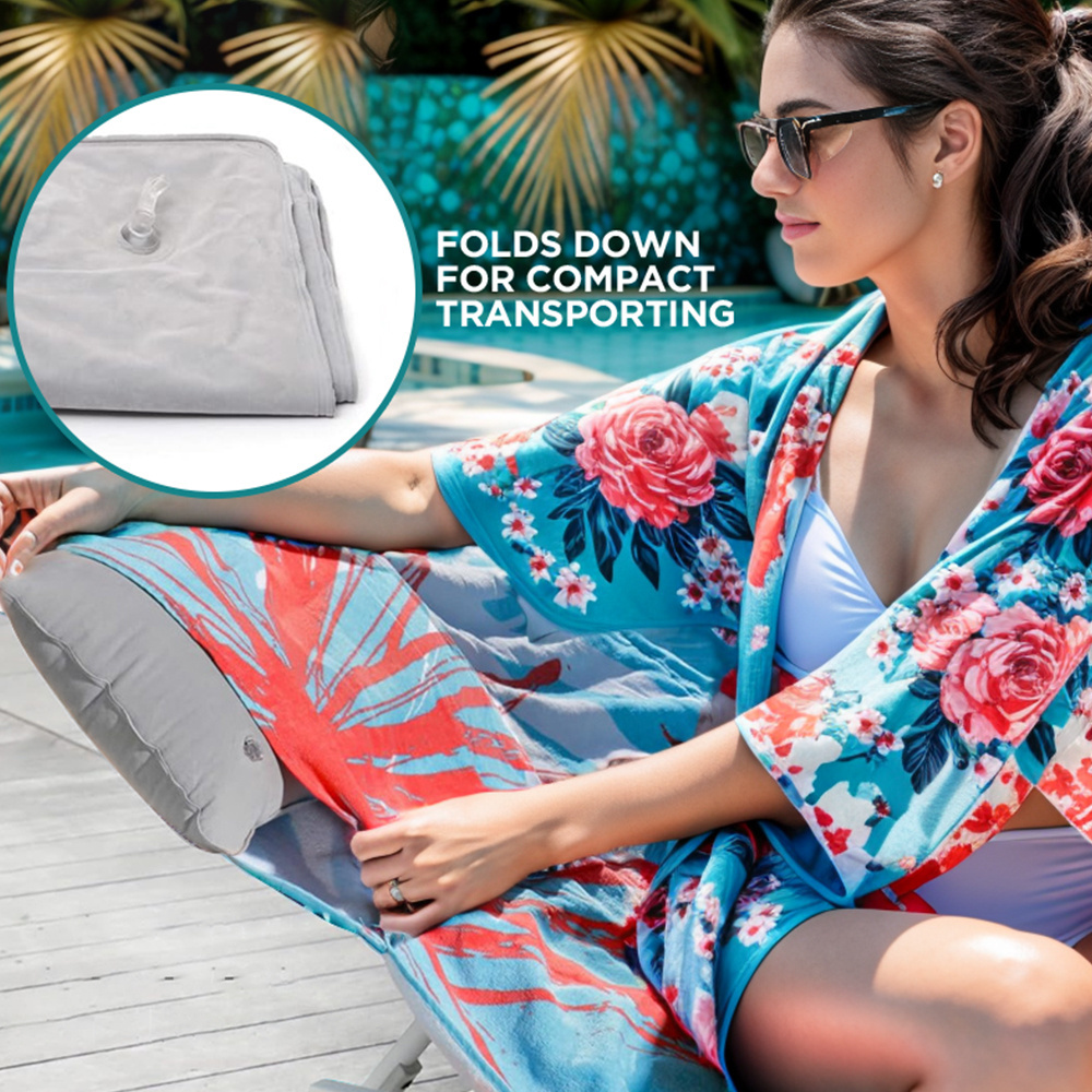 Oversize Throw Sunbathing Extra Large Cloth Palm Quick-Drying Absorbent Leaf Print Pillow & Hidden Pocket Beach Towel