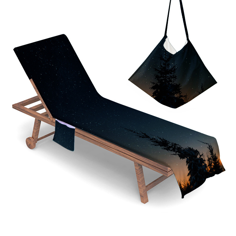 Digital Print Custom Logo Black Beach Chair Towel Microfiber Pool Beach Lounge Chair Cover Quick Dry Outdoor Towel with Pockets