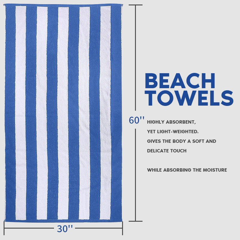 Custom Premium Quality 100% Cotton Terry Striped Oversized Quick Dry Luxury Printed Swimming Bath Beach Towel