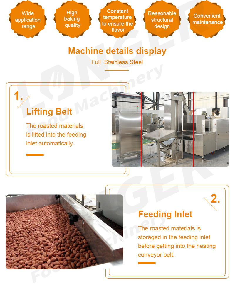 Hot Selling Continuous Big Capacity Kernel Nuts Roaster Peanuts Roasting Machine