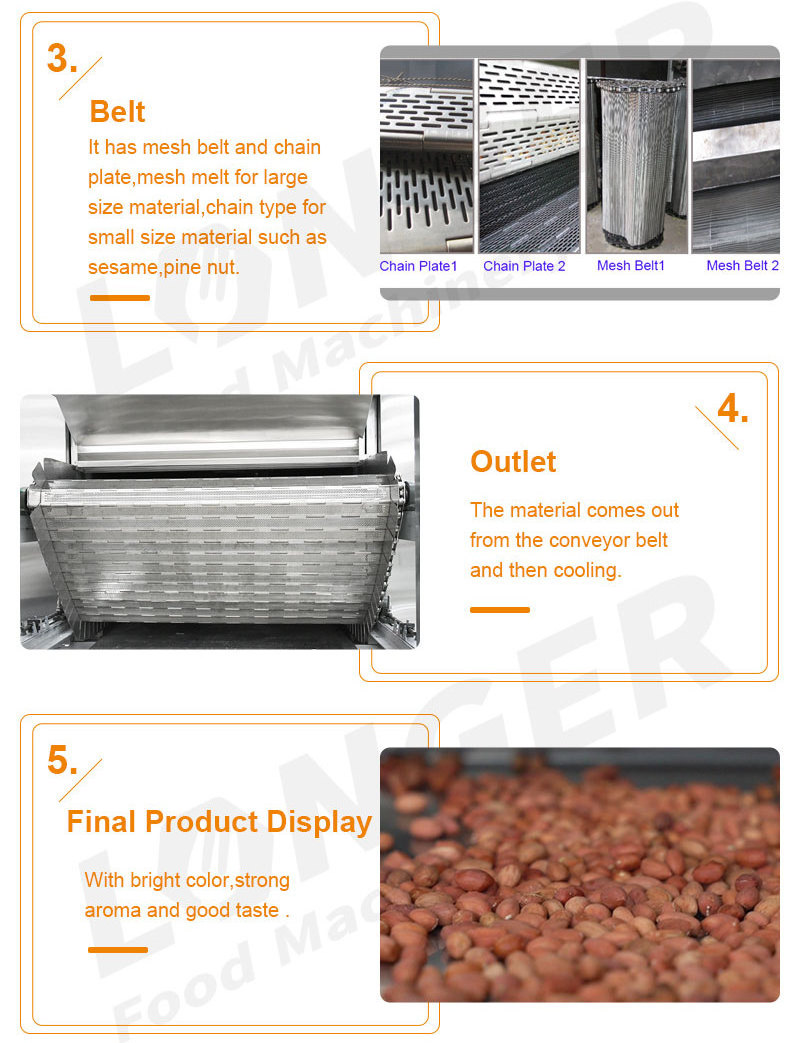 Hot Selling Continuous Big Capacity Kernel Nuts Roaster Peanuts Roasting Machine