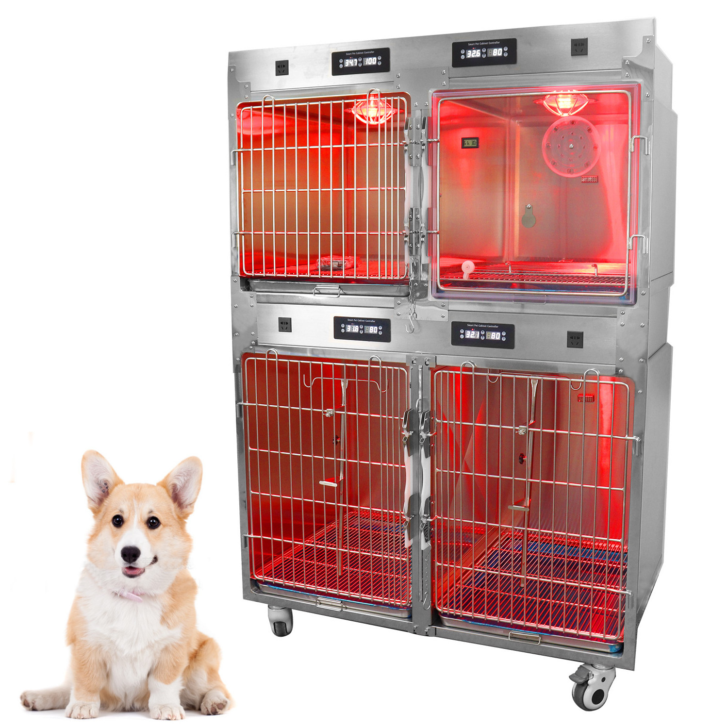 Hospital medical equipment ICU unit Veterinary Stainless Steel dog kennel pet cage therapy warm oxygen cage for pet cat