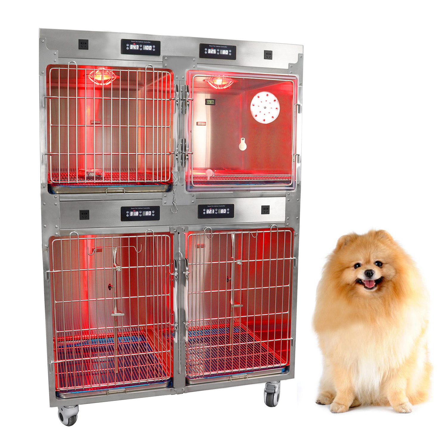 Hospital medical equipment ICU unit Veterinary Stainless Steel dog kennel pet cage therapy warm oxygen cage for pet cat