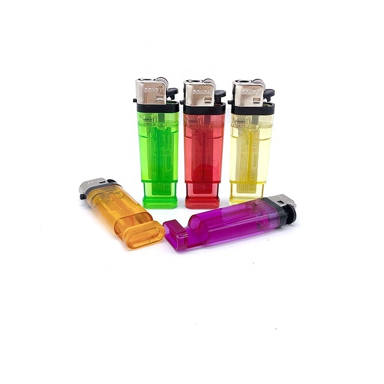 Factory Transparent Color Butane Gas Flint Lighter Mobile Holder Lighter