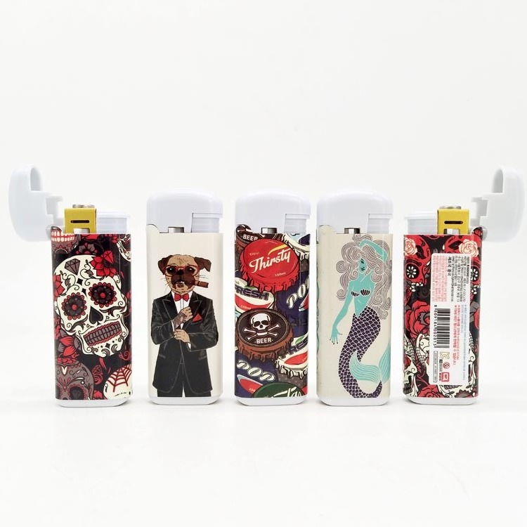 Wholesale colorful funny plastic lighter custom single flame windproof cheap refillable lighter