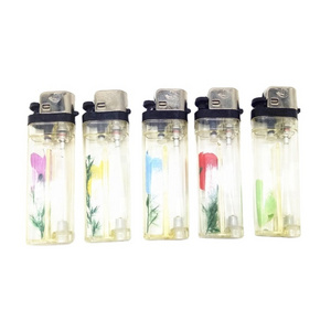 Refillable Flint Wheel Cigarette Lighter, transparent with   flower decoration flower inside,very cheap price