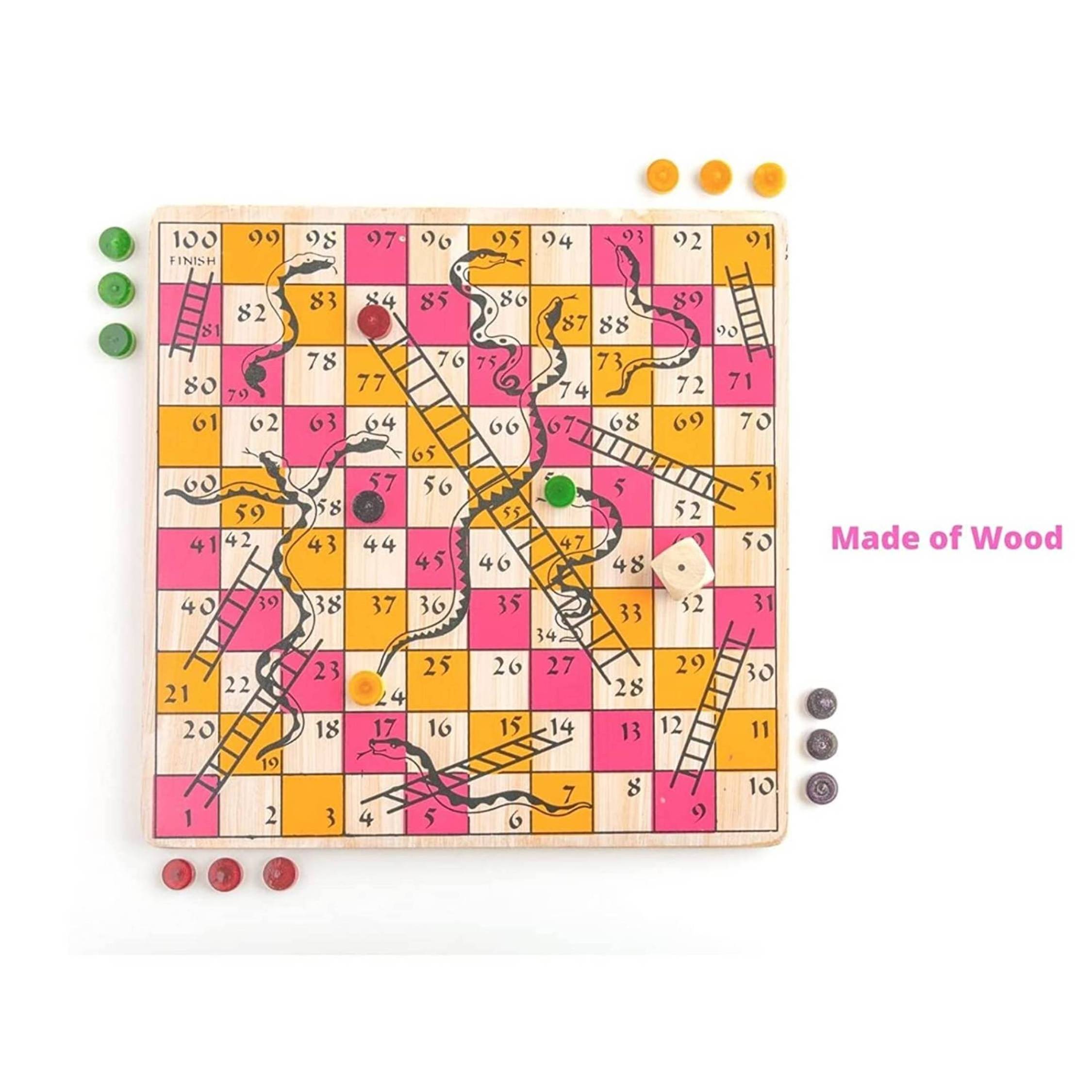 Premium Wooden 2 in 1 Ludo Snakes and Ladders Travel Board Game for Kids and Adults-12x12 inch