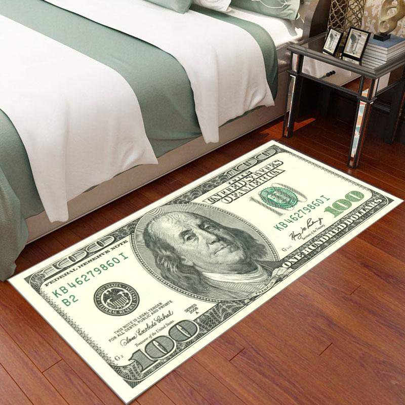 Non-Slip Low Pile Colorful, Money Rug Modern Abstract 100 Dollar Bill Rugs Easy-Cleaning Cash Art Carpet Collection Area Rug