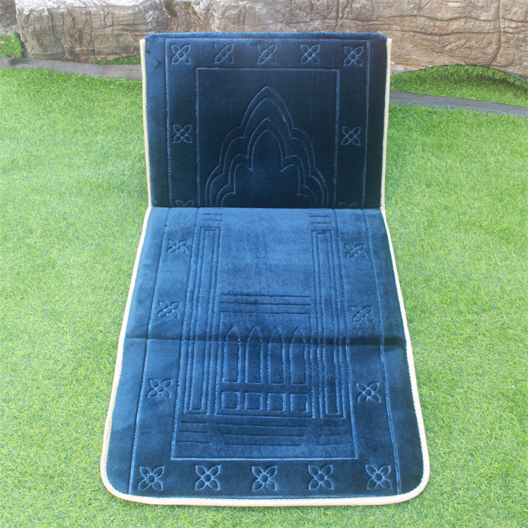 Warm Travel Islamic Rug, Turkey Foldable Eid Al-Fitr Muslim Sejadah Velvet Foam Cushioning Padded Prayer Mats with Back Rest/