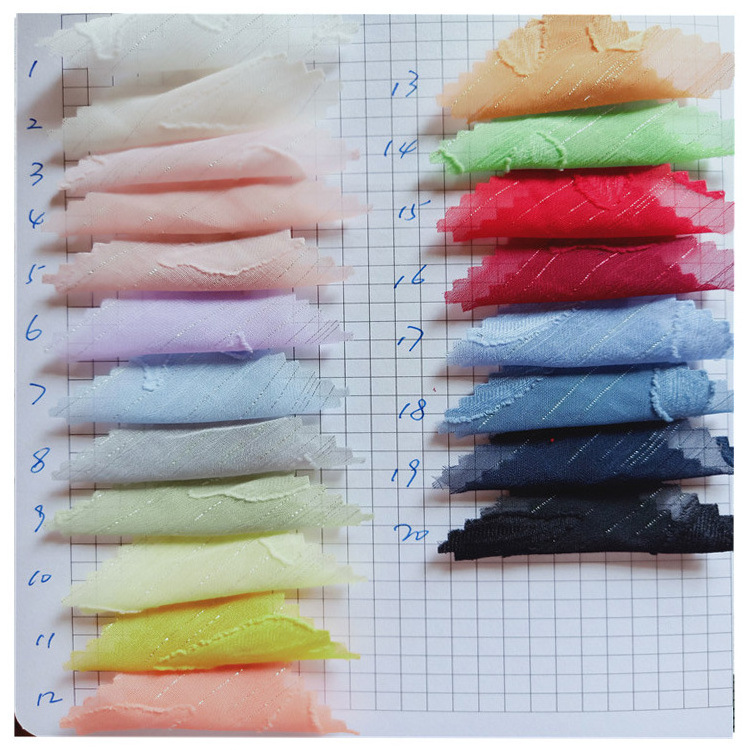 Professional Supply Swiss Dot, Glitter Flocking Organza Polyester Silver Plain Woven Silk Chiffon Metallic Striped Fabric/