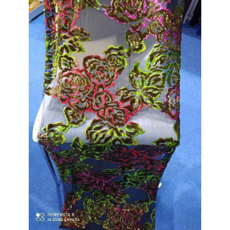 Wedding Dress 135cm, Full Width Match Colorful Printing Design Garbasa Sets Velvet Silk Somali Fabric Metallic/