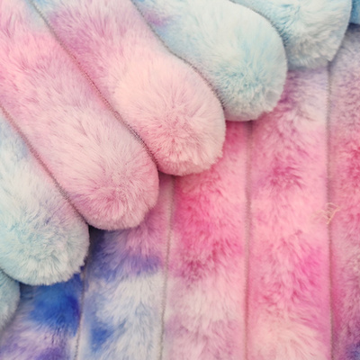 Hot Sale 100 Polyester Multicolor Tie Dye PV Velvet Plush Fabric Soft Toys Rabbit Short Pile Fur Fabric